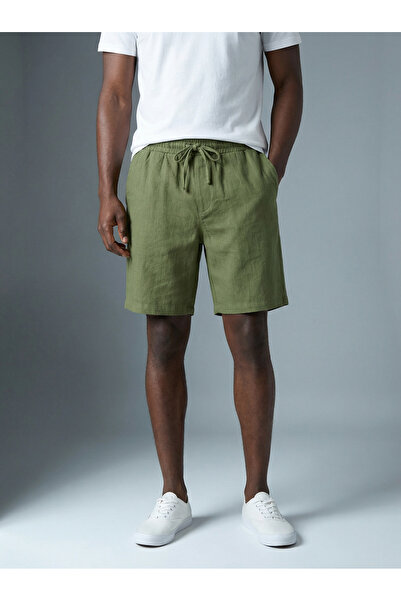 KHAYN Men's Raw Linen Relaxed Fit Elastic Waist Linen Shorts K4003Kş