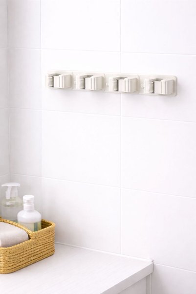 genel tr Adhesive Practical Mop Holder 4 Pieces White
