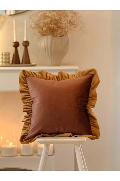 Hestia Home Βελούδινη μαξιλαροθήκη με βολάν 40x40 εκ. Αποξηραμένο τριαντάφυλλ...