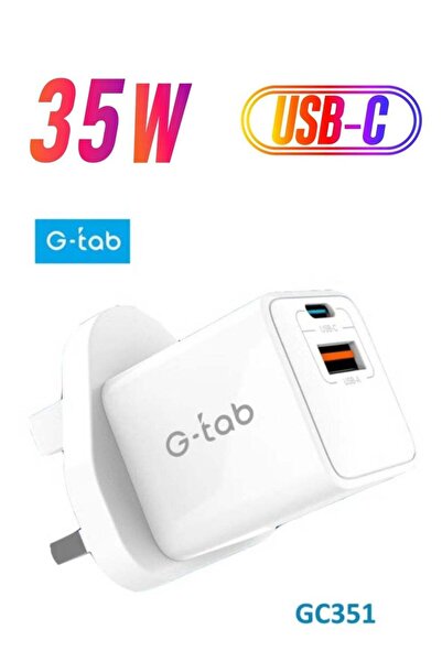 g-tab شاحن حائط سريع بقوة 35 واط بتقنية GaN مع منفذين USB-C ومنفذ USB-A