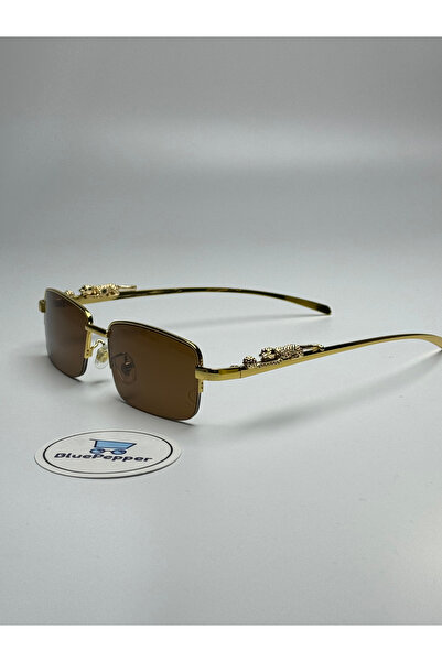 BluePepper Cartyy Brown Sunglasses Rectangular Frame Gold Handle Colorful 55 ...