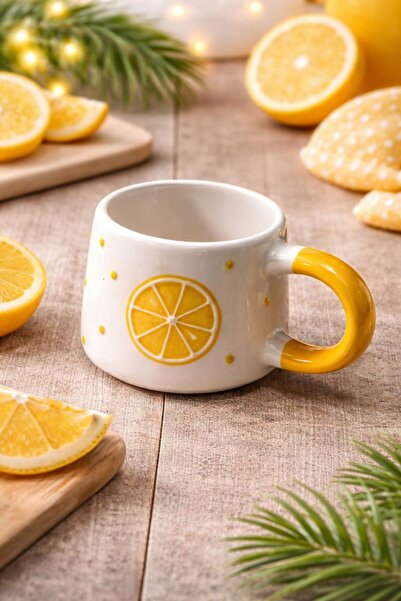 PARSSERAMİK Limon Temalı Zarif El Yapımı Kahve Kupası