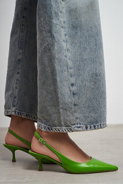 NİŞANTAŞI SHOES Γυναικεία παπούτσια με τακούνι Megy Green Matte με ανοιχτή πί...