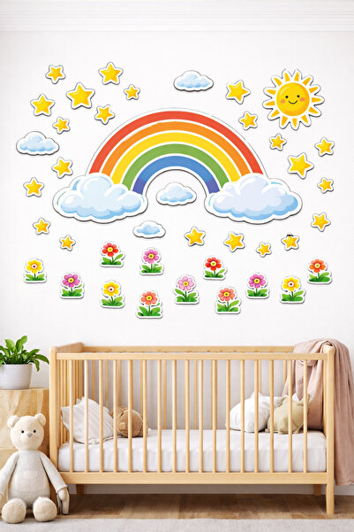 PRİME Concept Children's Room Wall Sticker Set 100X150 cm 35 Pieces Rainbow S...
