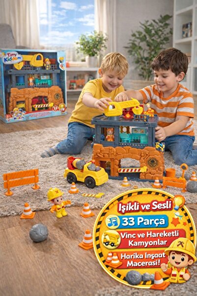 TOYFEST Işıklı Sesli İnşaat Seti 33 Parça Vinç Kamyon Oyuncak Seti Çocuk