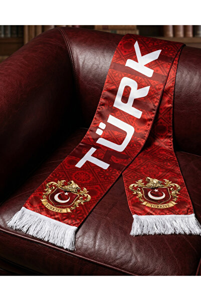 NoiCasuale Turkish Written Bozkurt Emblem Shawl Satin Scarf