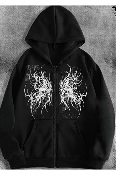Oceanwear Graphic Design Printed Hooded Zippered Unisex Black Cardigan