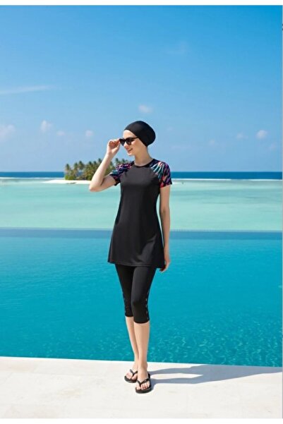 TESMAY Γυναικείο μαγιό μονόχρωμο μαύρο/μπλε ναυτικό, μήκους κάπρι, μισοκαλυμμ...