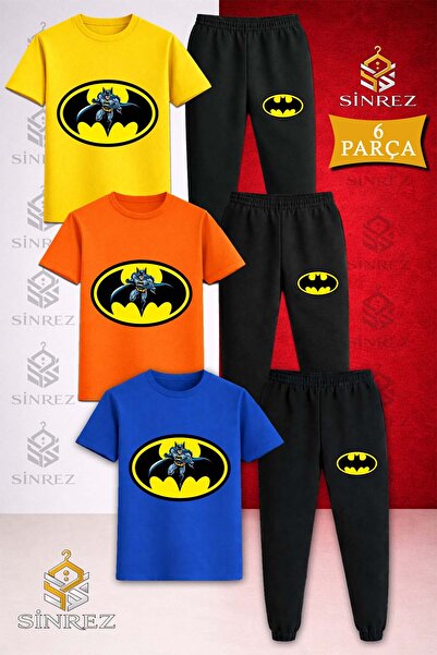 SİNREZ Children's Btmen Logo Printed 3-Piece T-Shirt Tracksuit Set