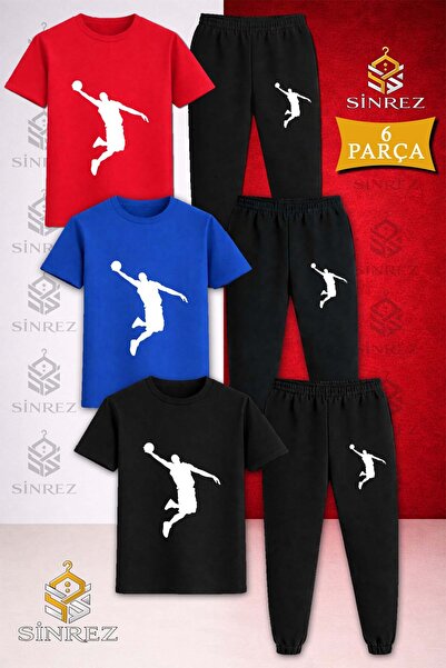 SİNREZ Set de trening pentru copii, 3 piese, cu imprimeu BASKET MAN WHITE