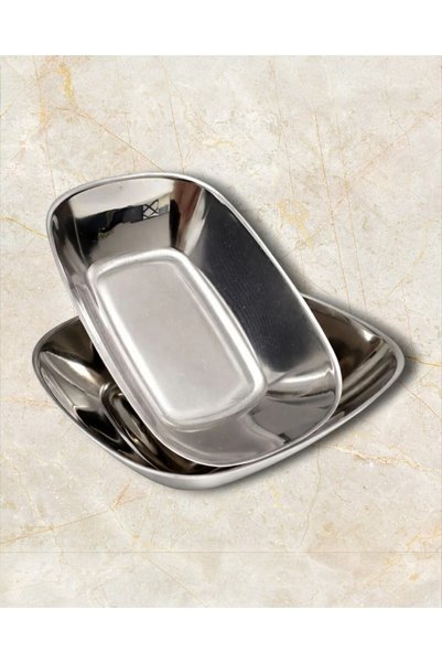 BİODATA Set of 6 Stainless Steel Kayak Plates - 17X10 cm Medium Size Snack, Appetizer, and Salad Bowls
