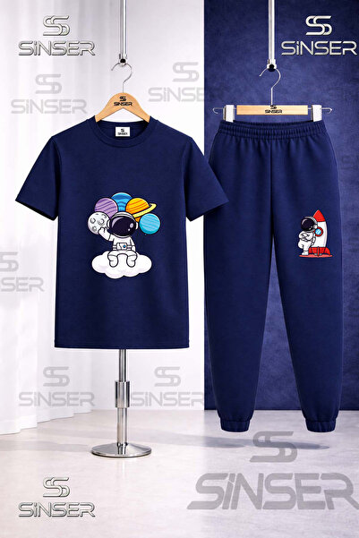 SS SİNSER Παιδικό Σετ Φούτερ με Στάμπα Αστροναύτης με Πλανήτες στα Χέρια του