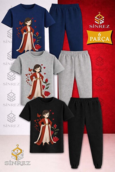 SİNREZ Set de trening pentru copii JIYN YORESEL ANIME cu tricou imprimat în 3...