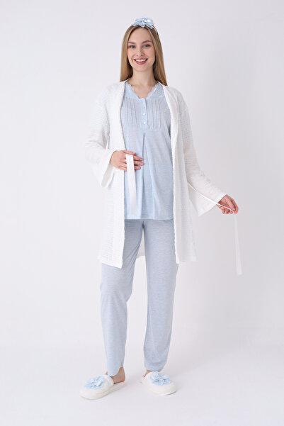 ERDENİZ TEKSTİL Πιτζάμες εγκυμοσύνης, ρόμπα, σετ 3 τεμαχίων, με δαντελένιο γι...