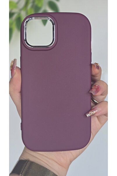 Magic Ring Iphone 13 / 14 Uyumlu Metal Kamera Çerçeveli Mat Mürdüm Silikon Kılıf