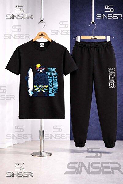 SS SİNSER Children's Ayicik Syh Surf Sapka Printed T-Shirt Tracksuit Set