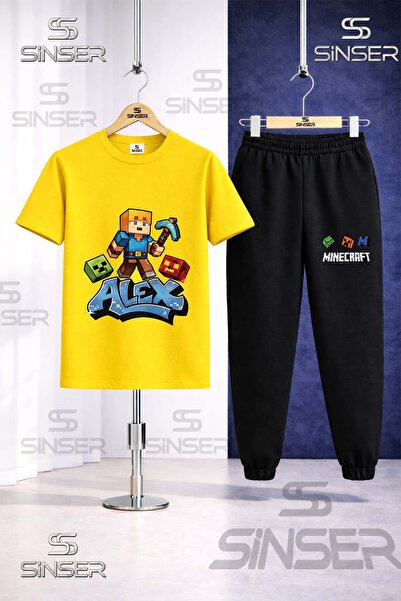 SS SİNSER Children's Aleks Mavi Baltal Printed T-Shirt Tracksuit Set