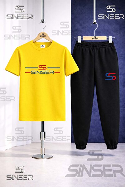 SS SİNSER Children's 2 Short Long Line Printed T-Shirt Tracksuit Set