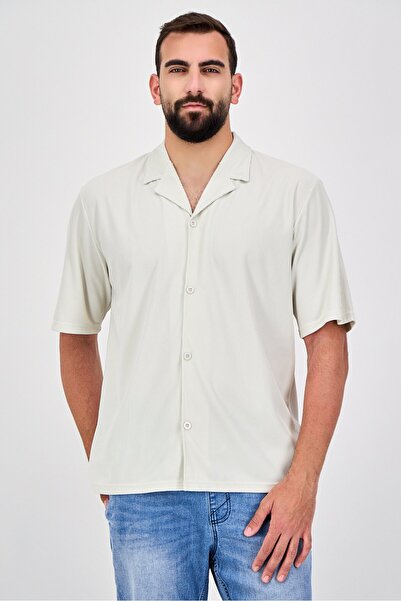 Core Elements Men Regular Fit Textured Short Sleeve Casual Shirt, Cream