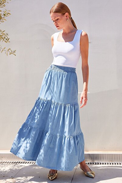 Hiccup Bdart Maxi Denim Skirt with Flywheel Detail
