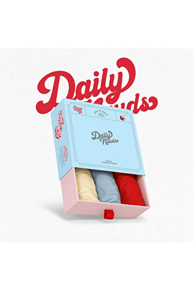 Daily Nuuds Günlük Kesim Kadın İç Çamaşırı 3'lü Set – Red / Blue / Beige