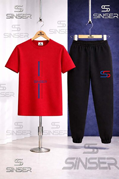 SS SİNSER Children's Vertical Two Line Long Printed T-Shirt Tracksuit Set