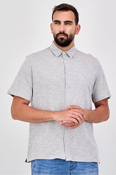 CELIO قميص رجالي كاجوال بأكمام قصيرة وقصة عادية، لون رمادي فاتح