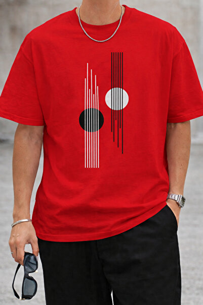 ArtYus Μπλουζάκι Unisex Oversize με εμπριμέ γραμμές και κύκλους – Βαμβακερό T...