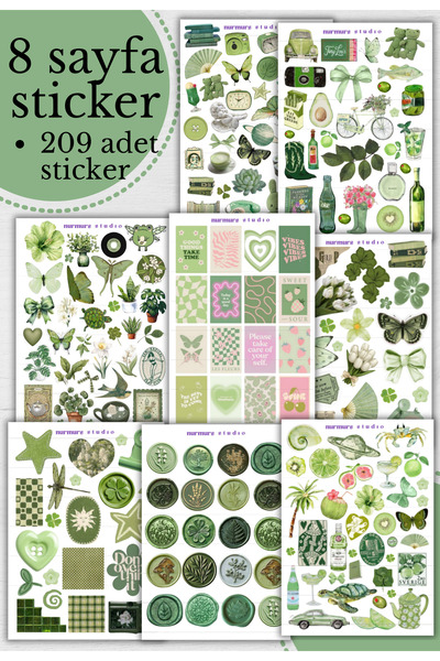 Nurmurs Yeşil Estetik Doğa Temalı Sticker Seti Scrapbook Bullet Journal Çıkar...