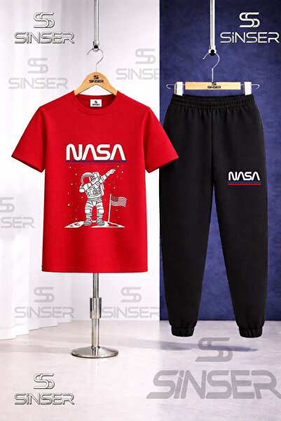 SS SİNSER طقم بدلة رياضية للأطفال مطبوع عليه نص NASA من ASTRONAUT BEYZ UST