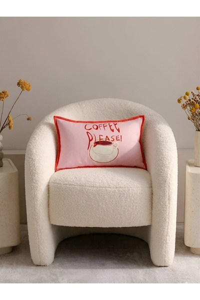 RahanDesign Coffee Please Written Double-Sided Decorative Suede Throw Pillow Cover - 30X50Cm - Decorative Throw Pillow Cover
