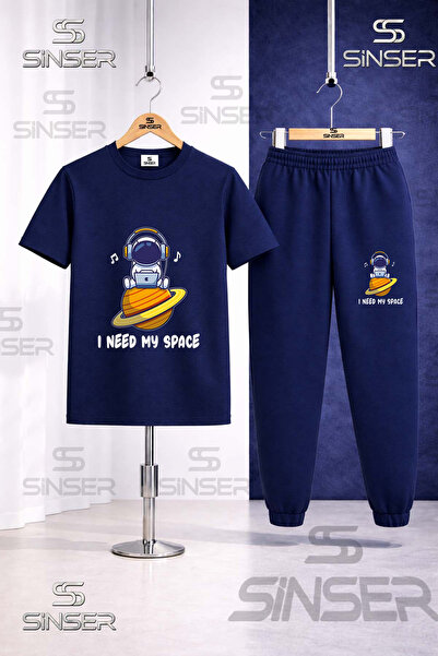 SS SİNSER Παιδικό Σετ Φόρμας με Μπλουζάκι με Στάμπα ASTRONAUT SPACE PLANET SU...