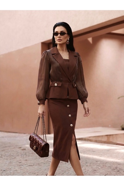 1Moda1Tarz Εισαγόμενο φόρεμα από ύφασμα σιφόν και κρεπ Yoryo με λεπτομέρεια κ...