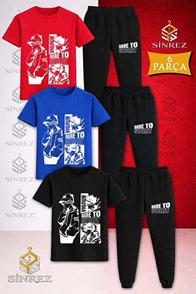 SİNREZ Children's Dare to Start White Printed 3-Piece T-Shirt Tracksuit Set