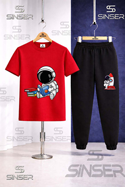 SS SİNSER Детски комплект: Тениска с щампа  "Астронавт, четящ книга " и долни...