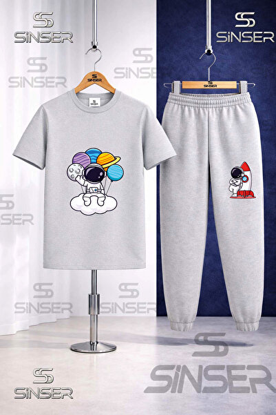 SS SİNSER Παιδικό Σετ Φούτερ με Στάμπα Αστροναύτης με Πλανήτες στα Χέρια του