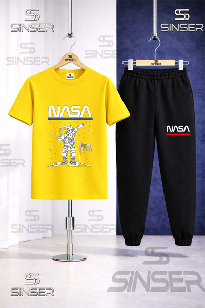 SS SİNSER طقم بدلة رياضية للأطفال مطبوع عليه نص NASA من ASTRONAUT BEYZ UST