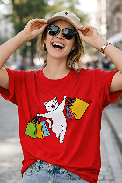 ArtYus Μπλουζάκι Unisex Oversize με στάμπα Joyful Cat Shopping – Βαμβακερό T-...