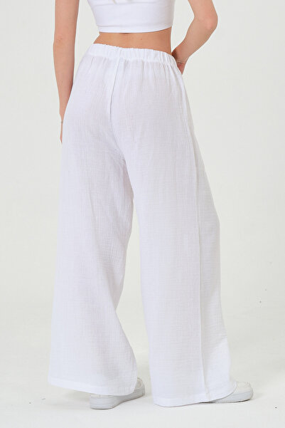 RELAXL Comfortable Fit Women's White Sweatpants 100% Cotton Muslin Fabric