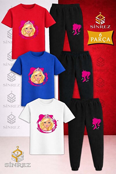 SİNREZ Set de trening pentru copii PRINCESS HEAD PINK CANVAS, imprimat, 3 piese