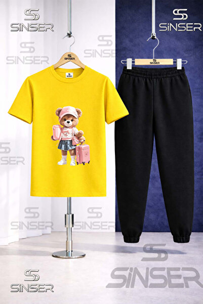 SS SİNSER Παιδικό Σετ Φόρμας με Στάμπα Αρκουδάκι και Βαλίτσα για Κορίτσια