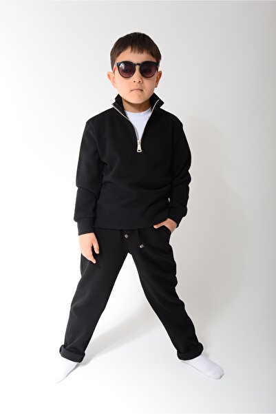 KİDSPİTİRCİK CRNA SWEATSHIRT SA POLU-ZIPEROM, REGULARNOG STILOVA, UDOBNOG STI...