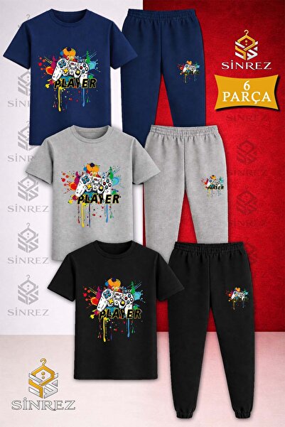 SİNREZ Set de trening pentru copii, 3 piese, cu imprimeu colorat GAME ON PLAYER