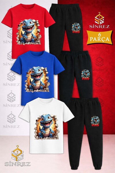 SİNREZ Set de trening pentru copii, 3 piese, cu imprimeu DINOZAURO ALBASTRU E...
