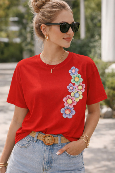 ArtYus Tricou oversize unisex cu imprimeu floral pe lateral – Tricou casual d...