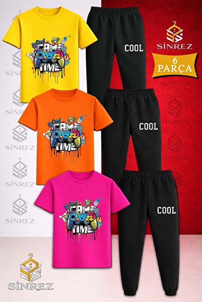 SİNREZ Set de trening pentru copii GAME TIME COOL, imprimat, 3 piese, cu tricou