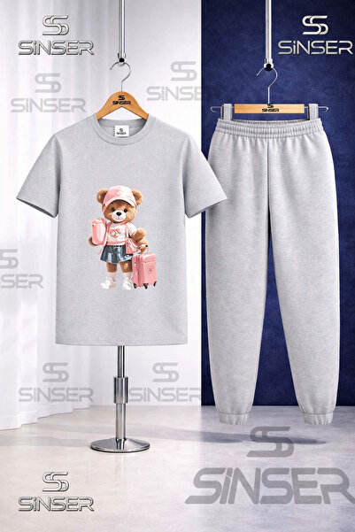 SS SİNSER Παιδικό Σετ Φόρμας με Στάμπα Αρκουδάκι και Βαλίτσα για Κορίτσια