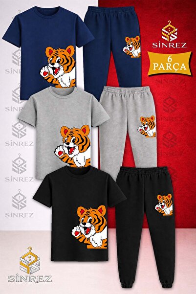 SİNREZ Children's Kaplan Yandan 3-Piece T-Shirt Tracksuit Set