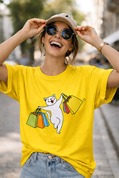 ArtYus Μπλουζάκι Unisex Oversize με στάμπα Joyful Cat Shopping – Βαμβακερό T-...