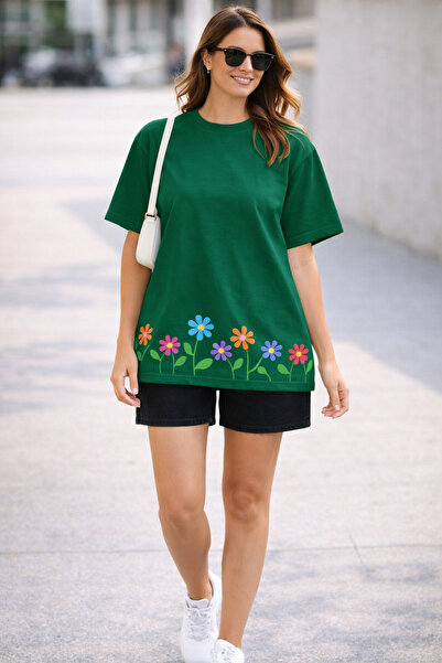ArtYus Μπλουζάκι Unisex Oversize με σχέδιο λουλουδιών σε σειρά και στάμπα στο...